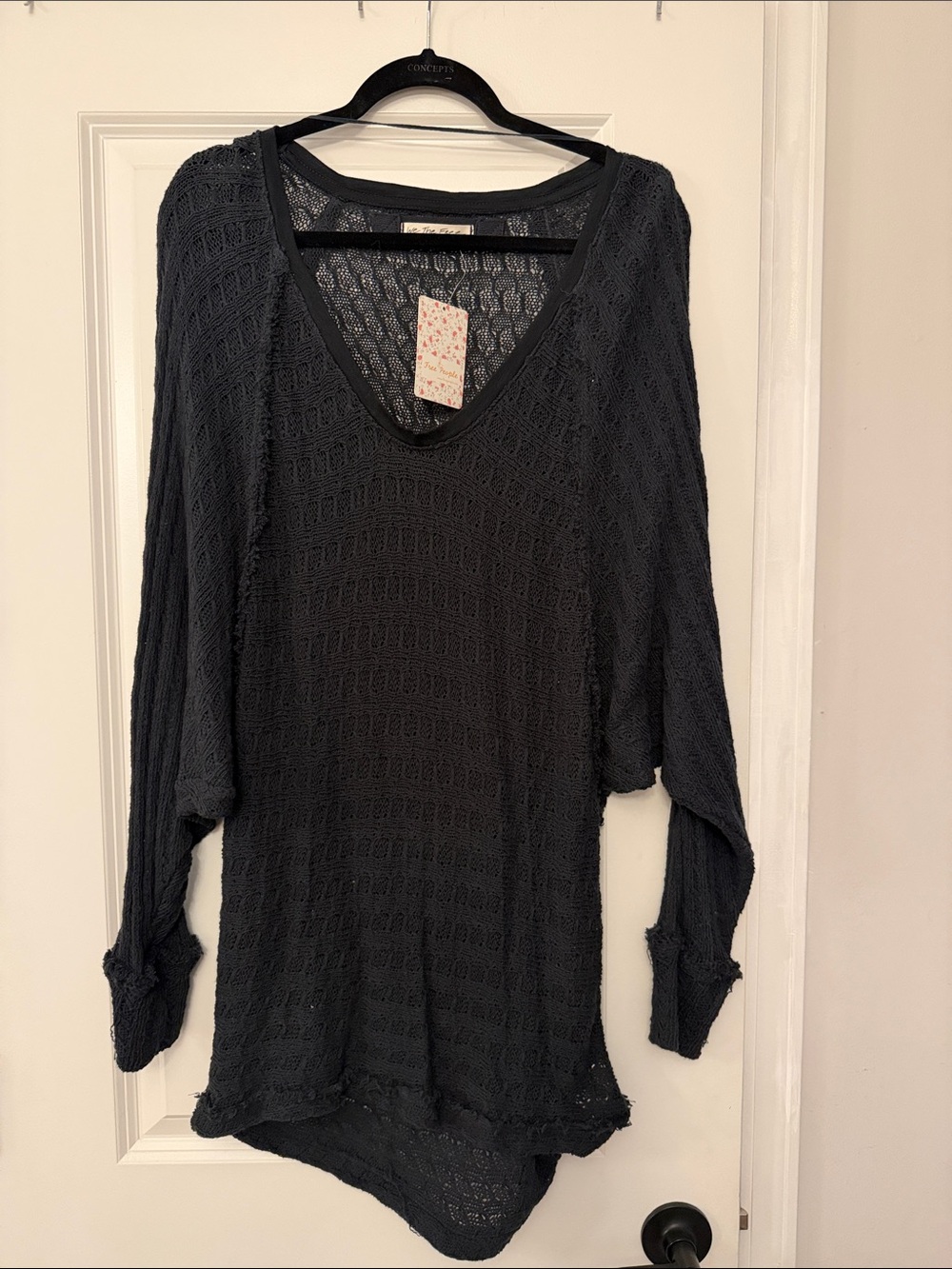 We The Free Black Knit V-Neck Long Sleeve Top
